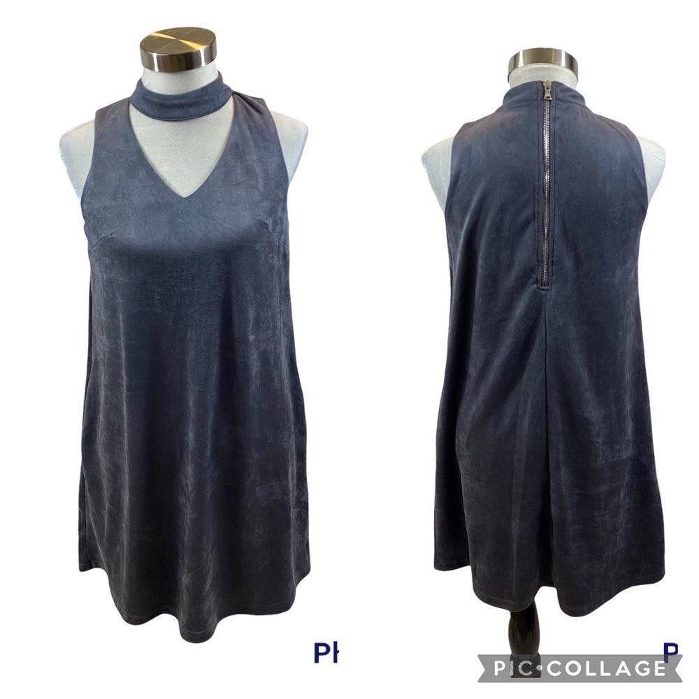 Brand New With Tags Wishlist Brand Faux Suede Choker Cut Out Grey Dress‎ Small